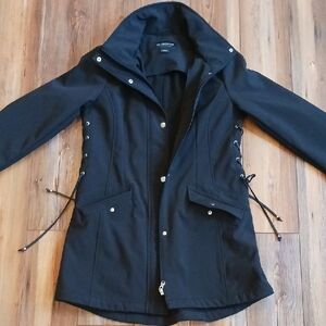 Liz Claiborne Womens Med Black Trench Coat Softshell No Hood Included